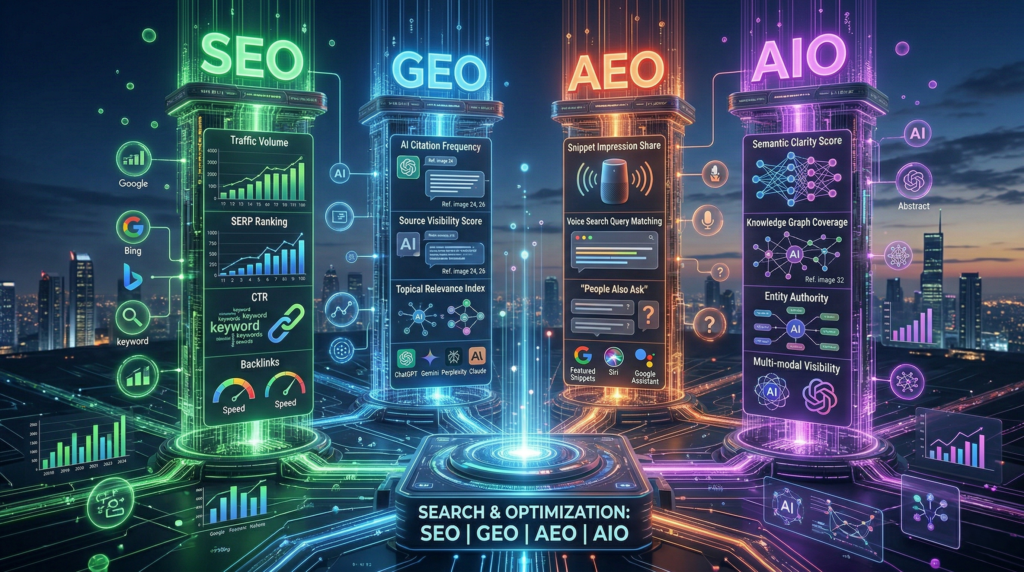  SEO vs GEO vs AEO vs AIO
