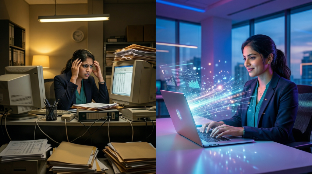 The dramatic shift from slow manual work to fast AI work.